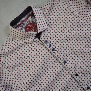 Au Noir Sz 3(M) Men's Red and White Casual Button Down Shirt 100% Cotton